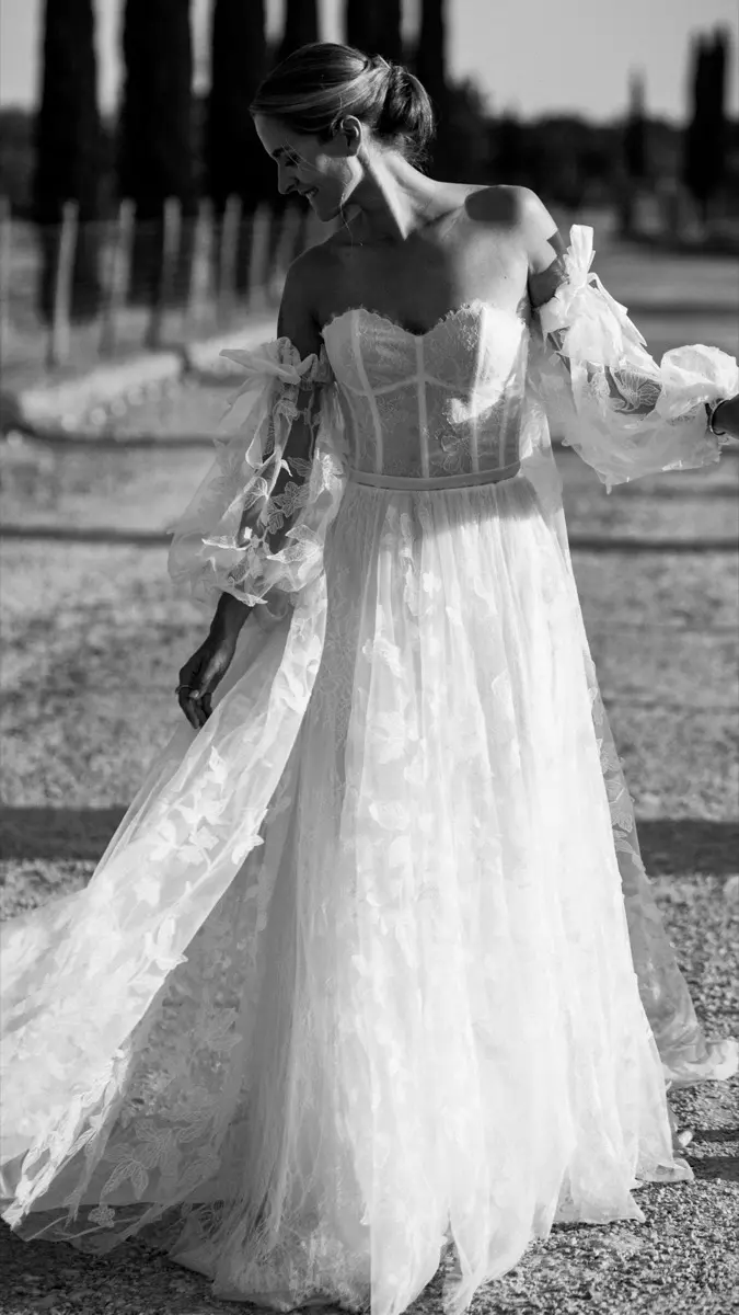Delicate bridal gown detail shot